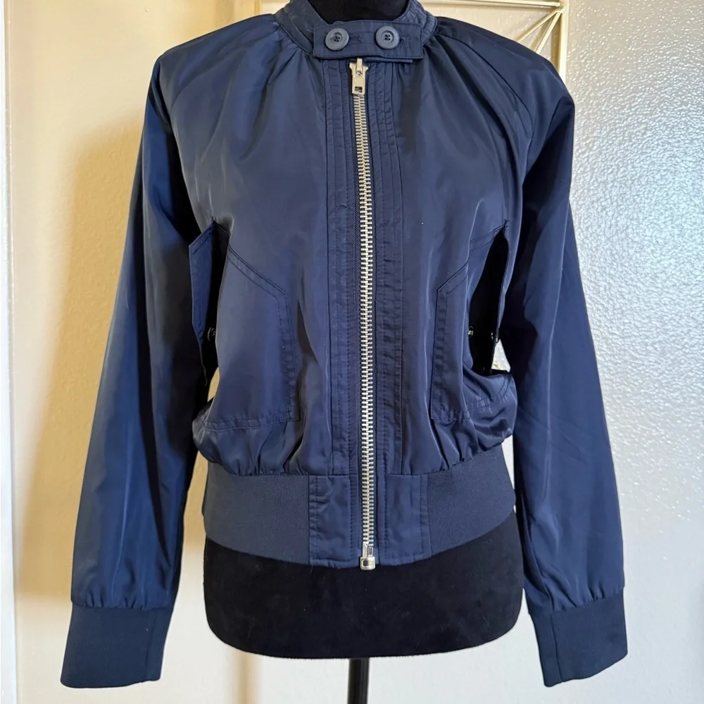 Free People Midnight Bomber Jacket Full Zip Sateen Navy Blue size Small - Picture 7 of 7